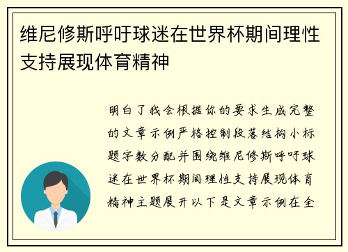 维尼修斯呼吁球迷在世界杯期间理性支持展现体育精神